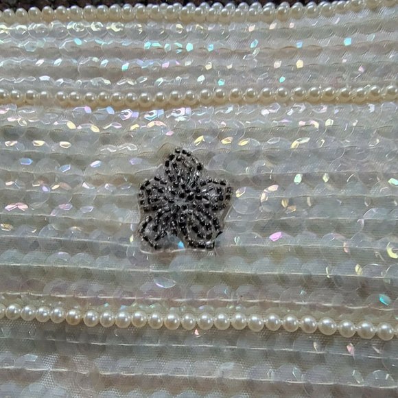 Bags By Debbie Cream Clutch Purse Vintage Iridescent Sequin Grey Beading Wedding - Picture 3 of 12